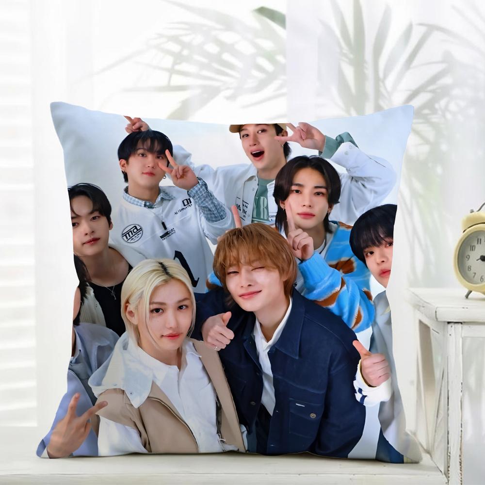 SStray Kids Cushion Cover Daily Washable Linen Pillowcase Soft for Sofa Bed Home Room Decor