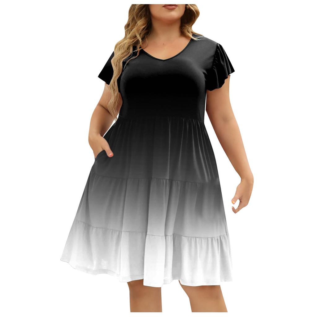 Женское платье больших размеров с v-образным вырезом и модным принтом, свободное удобное платье с большим подолом