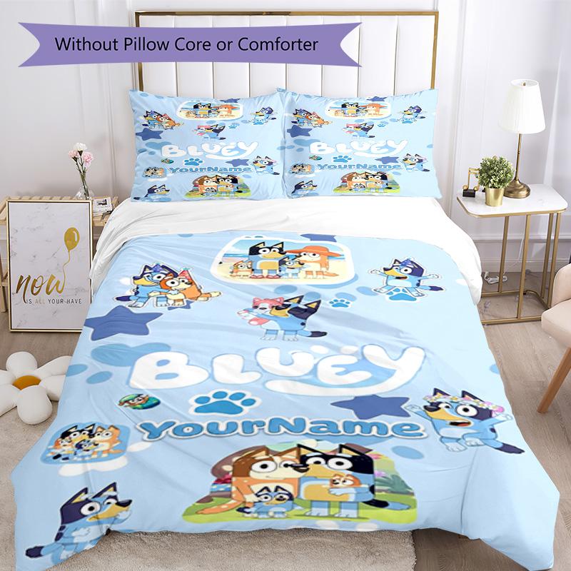 Bluey 95 Customize your name Bedding Set Breathable Duvet Cover with Pillowcases Home Decoration Birthday Gift