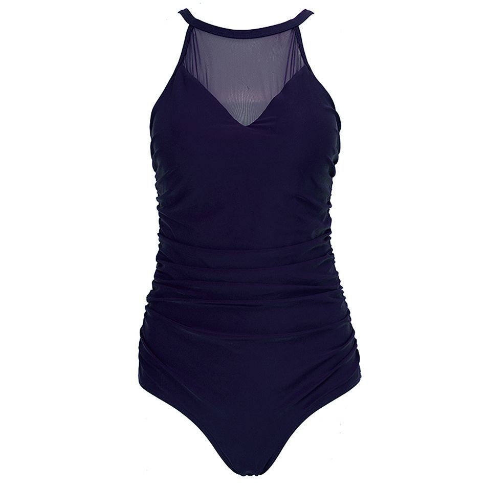 Купальник большого размера, цельный женский купальник с цветочным принтом, сетчатый купальник с замочной скважиной, лямкой на шее, глубоким вырезом и рюшами, купальник