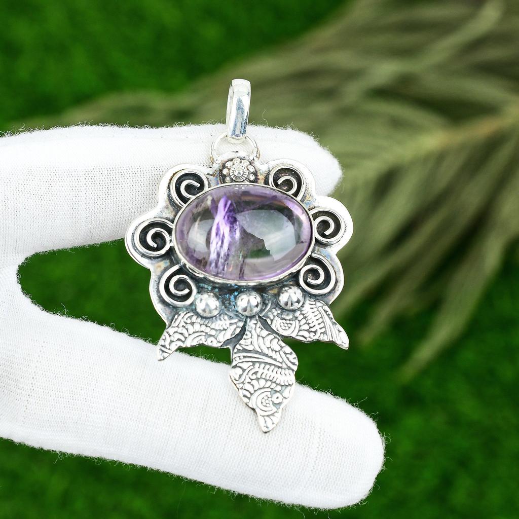 Friendship Day Sale Sterling Silver Star Amethyst Gemstone Bezel Pendant Jewelry