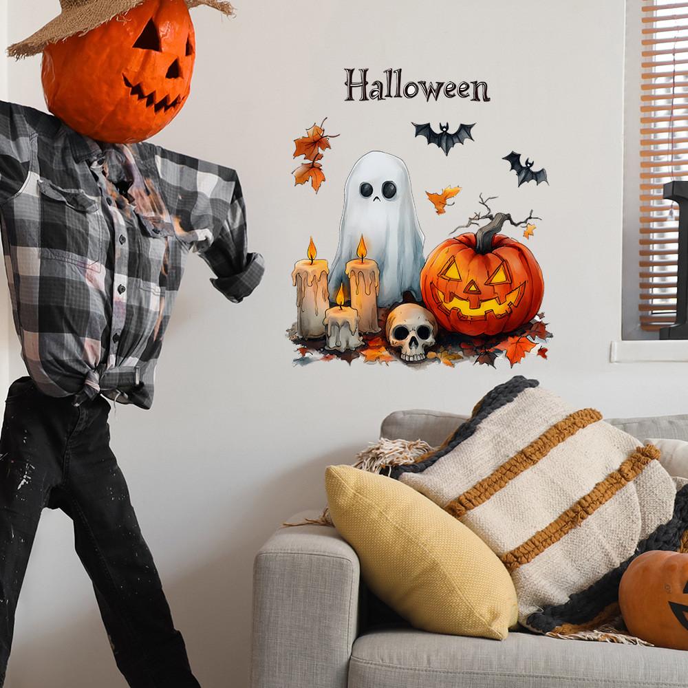 Pumpkin Ghost Halloween Candle Living Room Entrance Home Decor Wall Stickers
