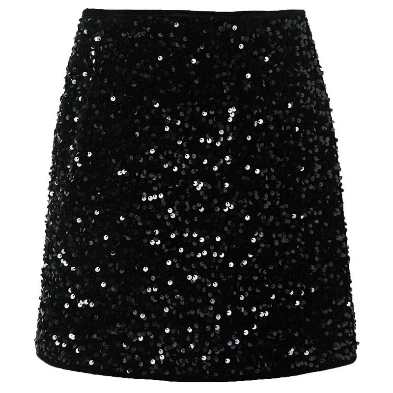 Sancai 2026 Winter Velvet Sequin A-Line Mini Skirt