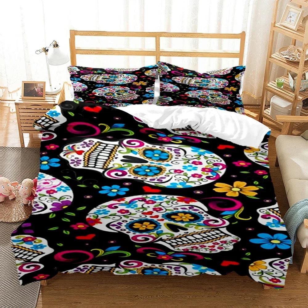 3D Print Mysterious Colored Skeleton Comfortable Duvet Cover Pillowcase Bedding Set Children Bedroom Decoration Home Textile