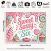 2D Pink Birthday Backdrop "Sweet Sassy and Six!" with Donuts, Cupcakes & Sprinkles Background