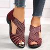 Elegant Women's Rhinestone Wedge Sandals Comfortable Peep Toe with Chunky Heel Side Back Zipper Sandals