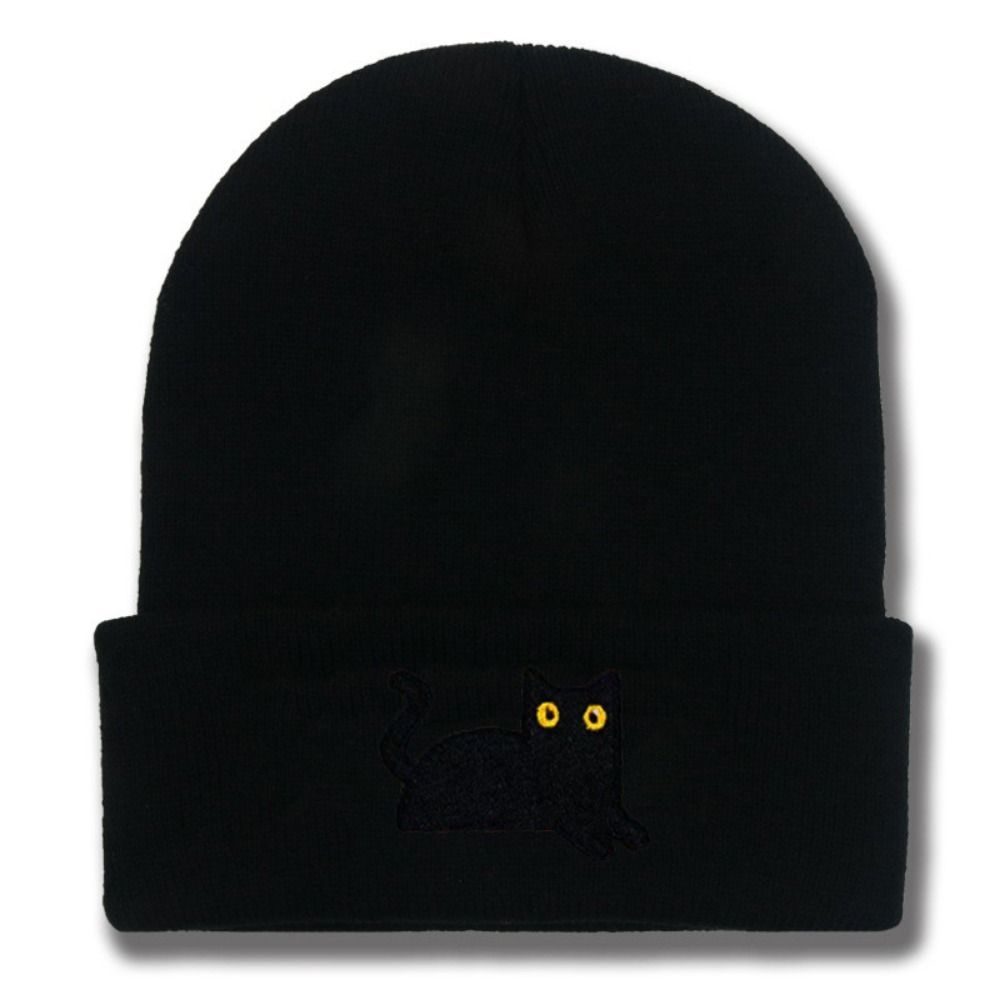 Warm Embroidered Cat Knitted Hat Cute Knit Cap Retro Winter Caps Winter