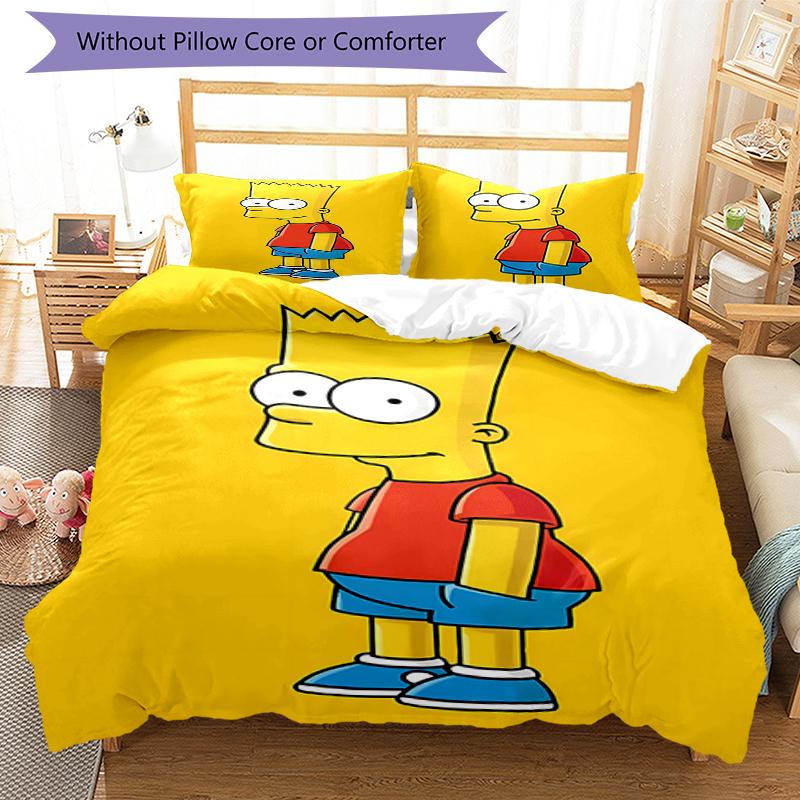 3pcs The Simpsons Bedding Set Duvet Cover Closure Includes 1 Duvet Cover & 2 Pillowcases, Soft and Comfortable for All Seasons.