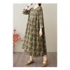 Spring and Summer New Vintage Cotton-Linen Round-neck Floral Pockets Long-Sleeved Dress for Women Loose Fit for Slimming - A-Line Skirt