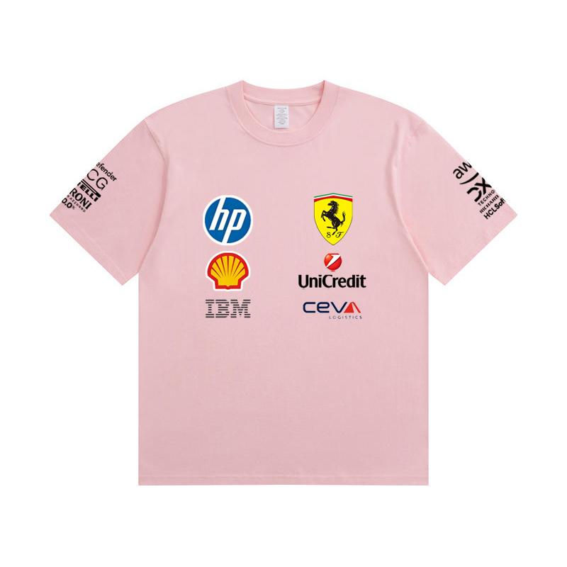 Парные Оверсайз Футболки Ferrari F1 Racing Классический Принт Логотипа Спонсора Короткий Рукав Мотоспорт Повседневная Уличная Одежда