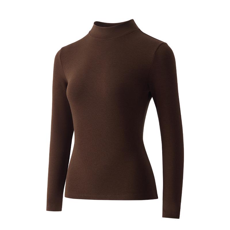 Women's Slim-Fit Mid-Neck Woolen Long-Sleeve Top - Warm German Fleece for Autumn and Winter