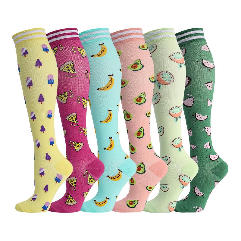 Комбо из 6 пар: Узорные компрессионные носки для бега, йоги и спорта - Влагоотводящие, дышащие, быстросохнущие гольфы для осени