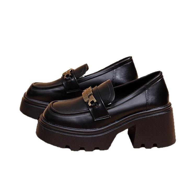 Black platform women's 2026 autumn new niche small leather shoes British style leather single shoes