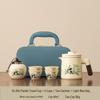 Portable Quick-Brew Travel Tea Set with Water Separation: One Pot & Four Cups