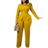 Women's European & American Winter Fashion Solid Color Long-Sleeve Tops & Pants Suit