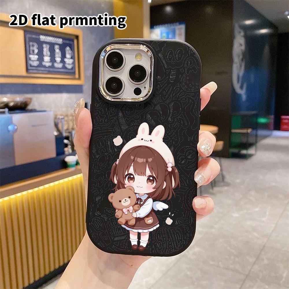 Phone case: 2D flat design suitable for iPhone 18 17 16 15 14 13 Pro cases, couple style, twin-tailed little girl, Christmas and Halloween gifts