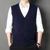 Мужской шерстяной жилет, осенне-зимний модный повседневный однотонный мужской кардиган с v-образным вырезом, жилет без рукавов, свитер для мужчин