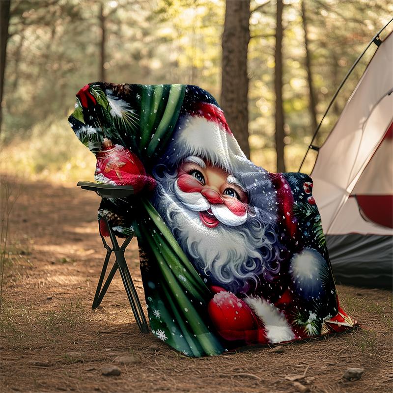 Christmas Santa Claus Theme Printed Blanket - Perfect for Couch, Bed, Travel & Outdoor Use | Machine Washable, Cozy & Durable.