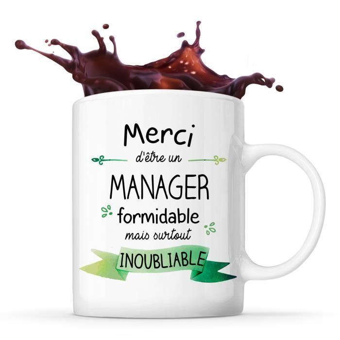 Tasse - Merci Manager Inoubliable - Porcelaine - Céramique - Grès - 325 ml - Blanc