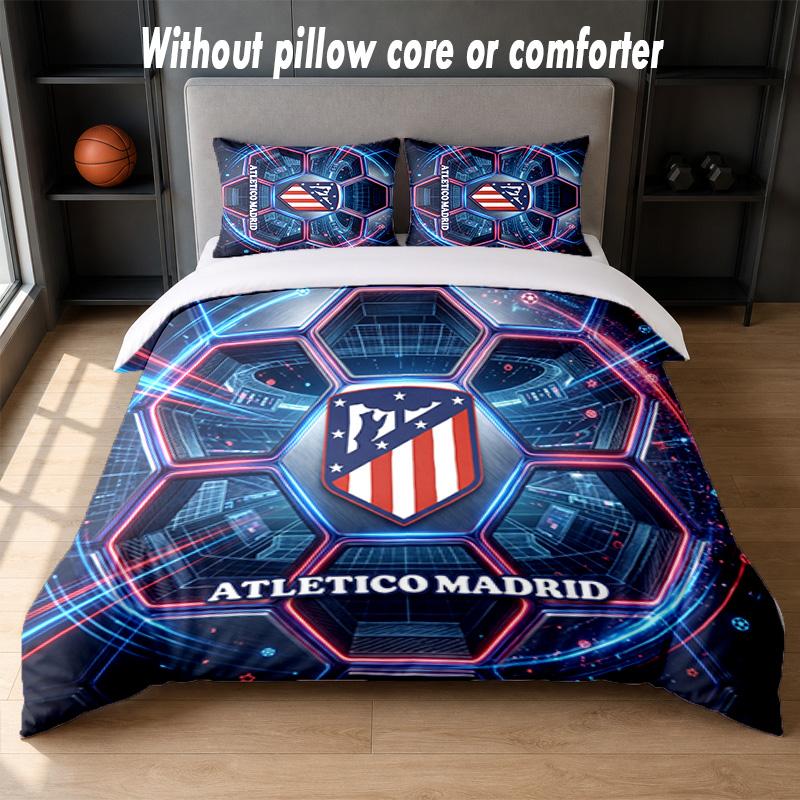 Atletico Madrid Design Bed Bedding Set 1 Duvet Cover + 2 Pillowcases Soft Breathable Household Bed Linens
