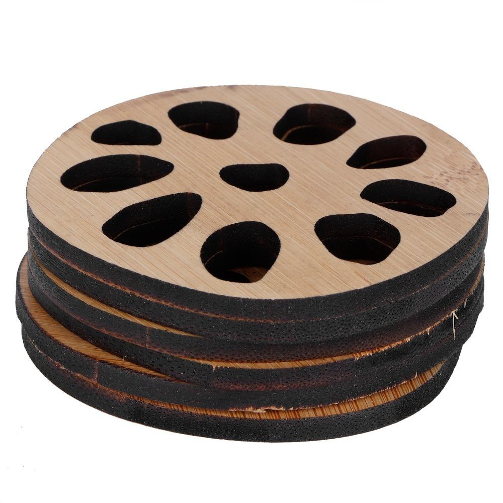 6pcs set Nature Bamboo Bamboo Coaster Set Non-Slip Design Chinese Carved Texture Teacup Mat Coaster Beautiful