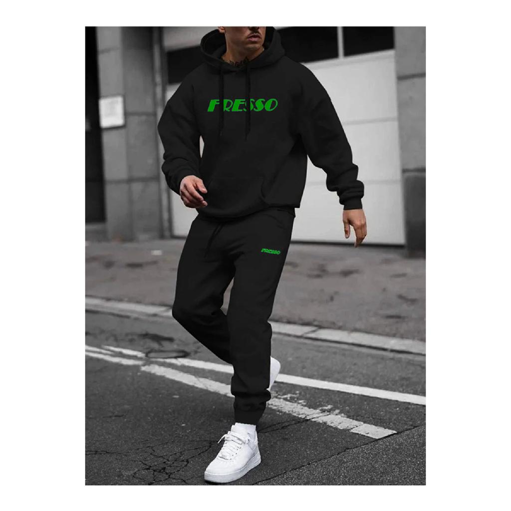 Черный спортивный костюм унисекс оверсайз с принтом