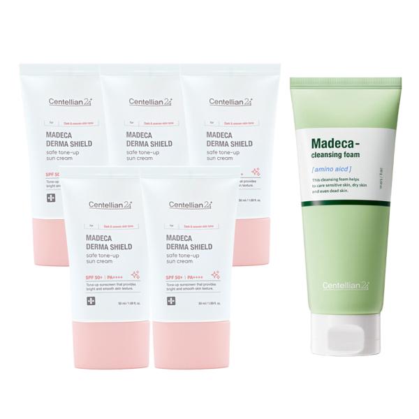 CENTELLIAN24 Madeca Dermashield Tone-Up Sunscreen 50ml x 5 + Madeca Amino Acid Cleansing Foam 160g