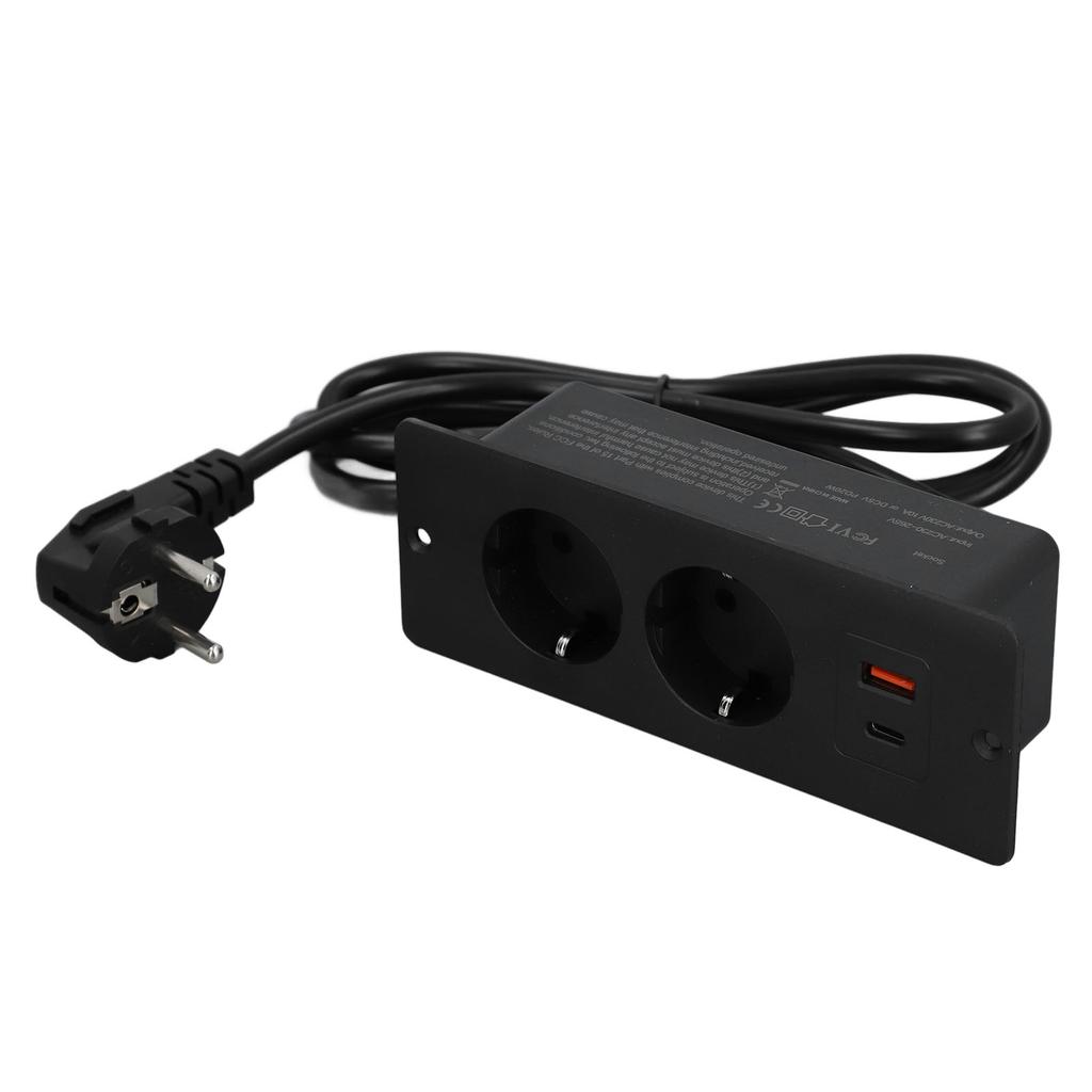 Встраиваемая розетка 2 розетки с портом USB C USB A мощностью PD20W, встроенный удлинитель для мебели, шнур 1,5 м