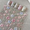 Korean Spring & Summer Monet Floral 3D Nail Stickers - Hand-Painted, Embossed, Self-Adhesive DIY Decor for Students