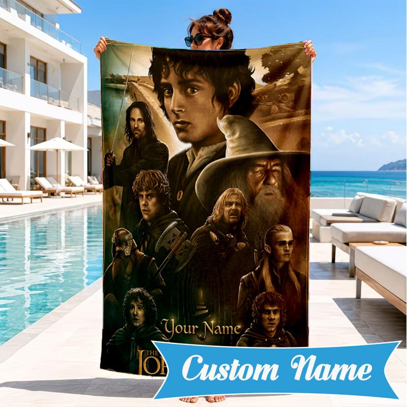Custom Name Journey Through Middle-earth Personalized Microfiber Beach Towel, Quick-Dry, Ideal for Summer Travel, Beach Essential, Swimming