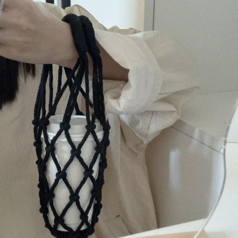 Hollow Out Water Bottle Bags Woven Portable Carrying Bag Foldable Coffee Cup Holder