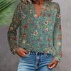 Women's Fashionable And Casual Shirt Long Sleeve V-neck Button Printed Blouse Top