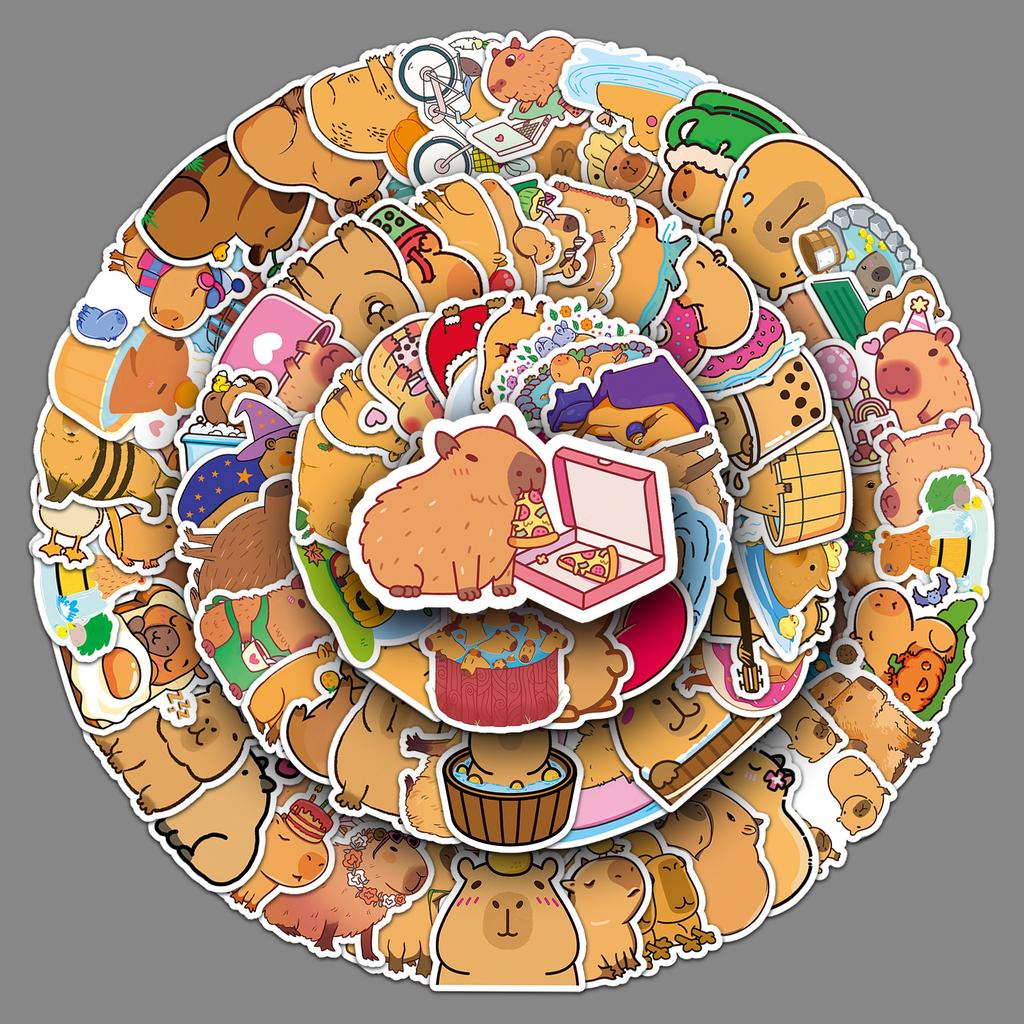 100 Capybara Cartoon Stickers Cute Animal Kapibala Guka Decorative Water Cup Mobile Phone Small Mochi Stickers