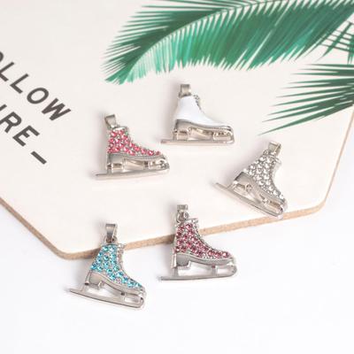 Rhinestone Ice Skating Charm for Necklace Bracelet Keychain Jewelry Making Metal White Enamel Pendants Accessories