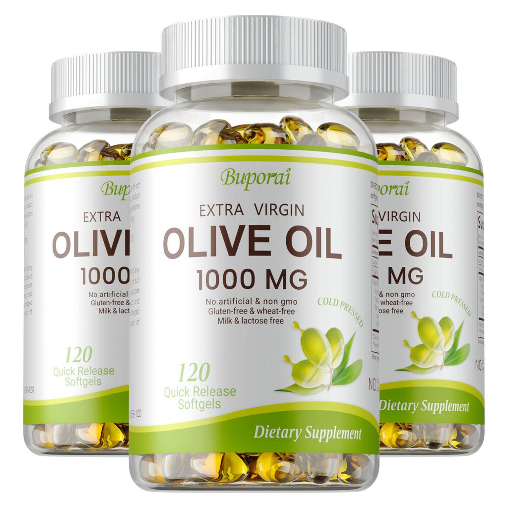 Extra Virgin Olive Oil Capsules, 1000mg, natural plant-based nutrition, immune support, suitable for adults.