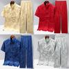 Summer New Middle Aged Elderly Tang Suit Men's Shorts Sleeve Shirt Pants Two Piece Set Satin Dragon Kung Fu Chinese Clothing