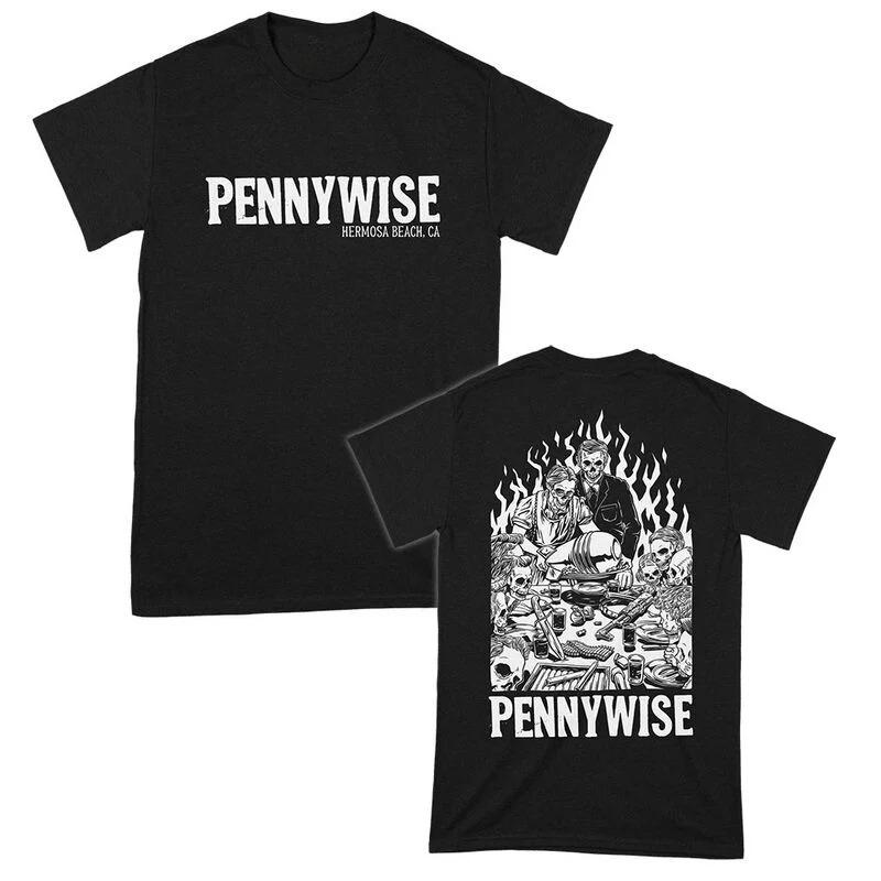 Pennywise Hermosa Beach Last Supper Skull Logo Print Cotton TShirt Punk Rock Streetwear Unisex Crew Neck Tee