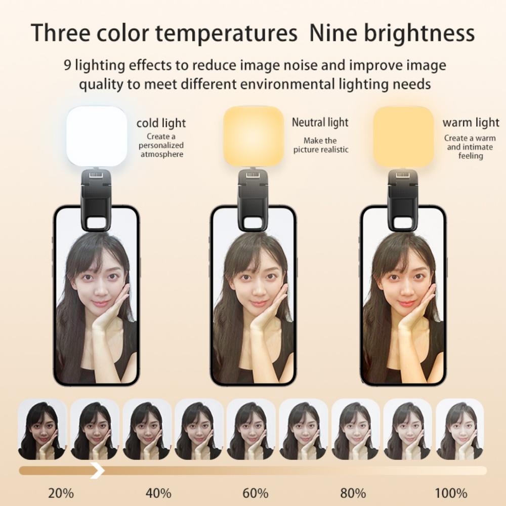 Portable Mobile Phone Fill Light Rechargeable 3Modes Adjustable LED Lamp Clip On For Phone Laptop For Vlog Live Streaming Selfie
