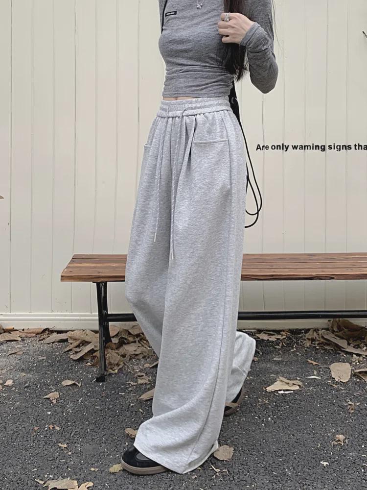 Женские повседневные брюки с широкими штанинами и эластичным поясом: Свободный крой, длина до пола, спортивные брюки для ранней осени