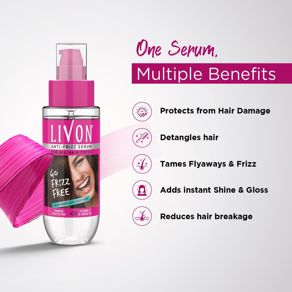 Livon Hair Serum for Dry Frizzy Hair Pack of 2 100ml | Shine Smoothness Damage Protection Leave In Serum Women Men