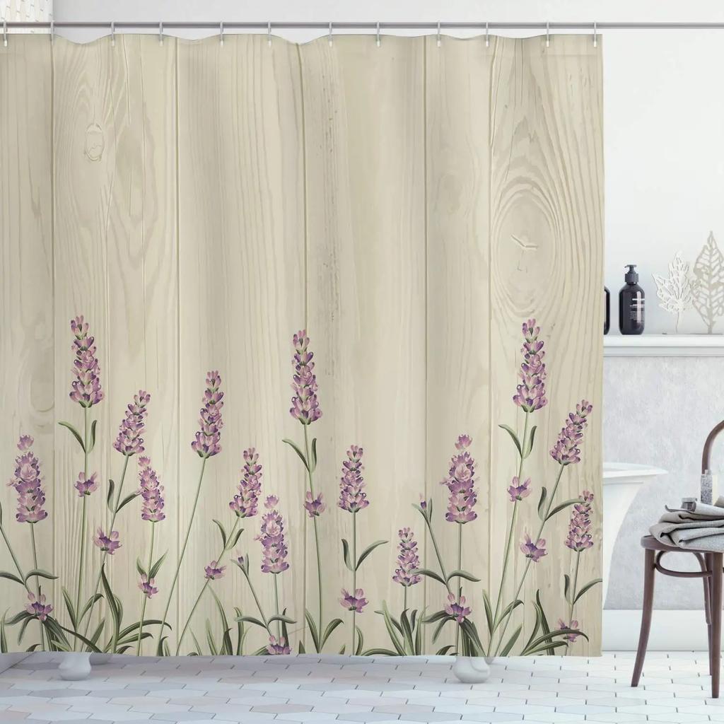 Лавандовая занавеска для душа с крючками, водонепроницаемая полиэфирная ткань, фиолетовая цветочная занавеска для ванной комнаты, ванная комната, ванна