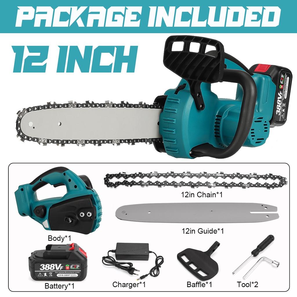 1000W 12 Inch Cordless Electric Chain Saw Garden Woodworking Power Tool Brushless Motor Wood Cutter For Makita 18V Battery
