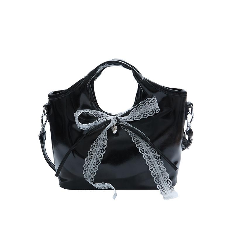 Ribbon Bow Pu Water Bucket Bag For Women With Crossbody Strap And Inner Zipper Pocket For Daily Use
