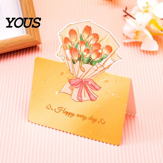 Best Wishes Note Card 10Pcs 3D Bouquet Greeting Card, Thank You Set Folding Floral for Mother's Day Father's Birthday