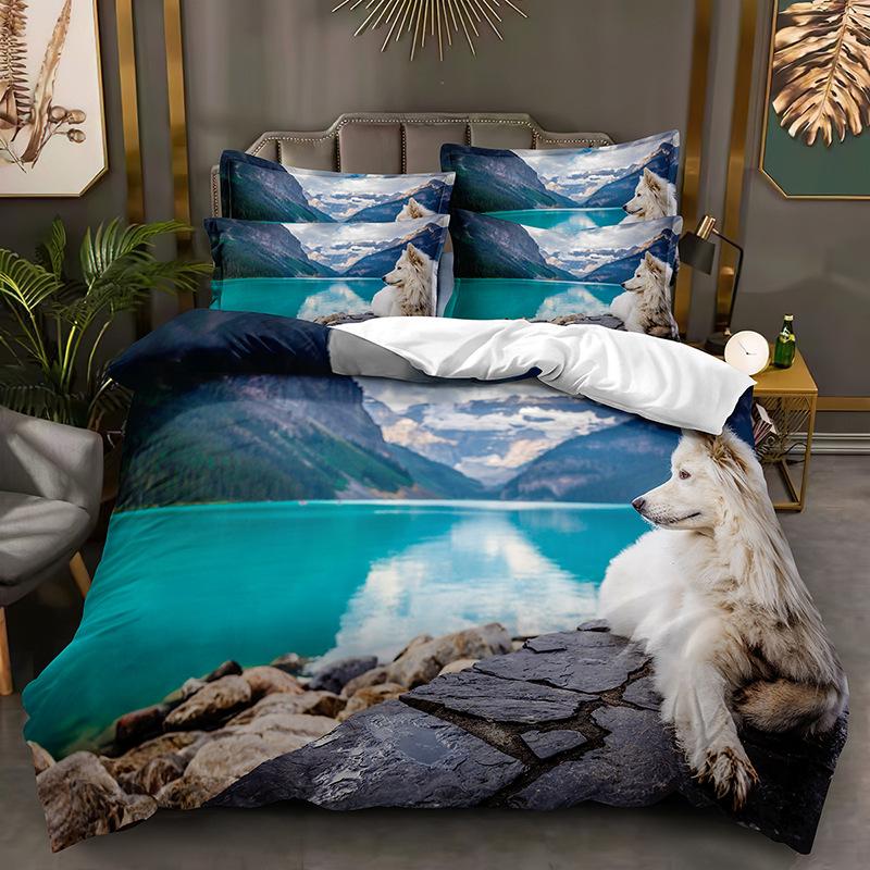 Комплект постельного белья с 3D животными для мальчиков и подростков, мягкий пуховый пододеяльник AU140 * 210, полноразмерное покрывало, одинарное/двойное пододеяльник с принтом волка