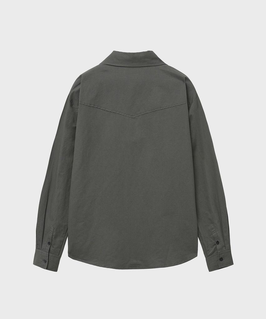 NOIRER Linen Cotton Loose Fit Work Shirt (Grayish Khaki)