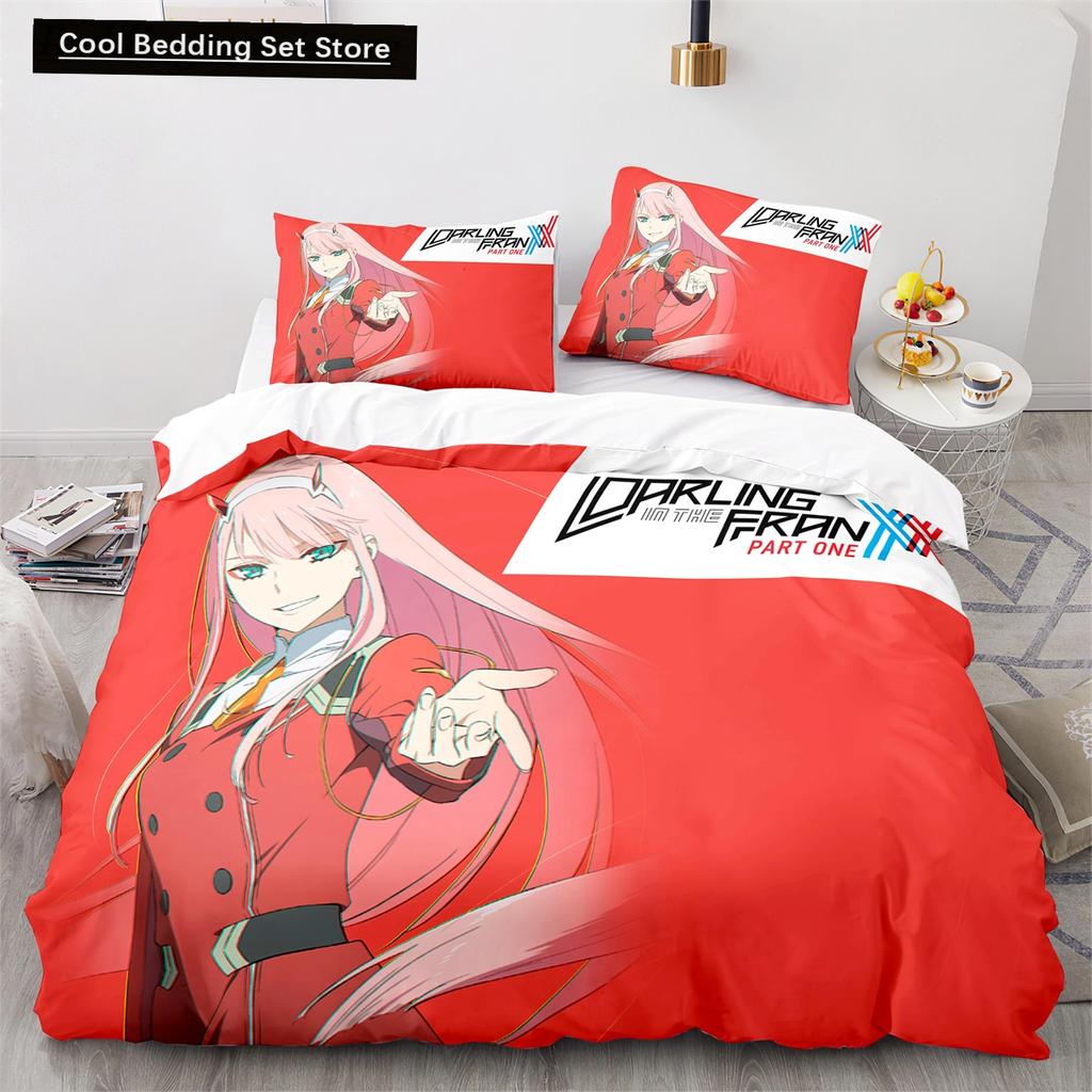 Darling In the Franxx Anime Duvet Cover Set with Pillow Covers Polyester Teens Kids Bedding Set Full Queen King Size Bed Linen