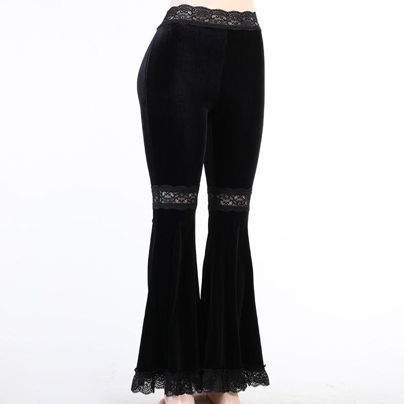 2021 Autumn Women Goth High Waist Hip Hop Flared Pants Female Sexy Lace Patchwork Harem Trousers Ladies Vintage Elegant Velvet Christmas Pants