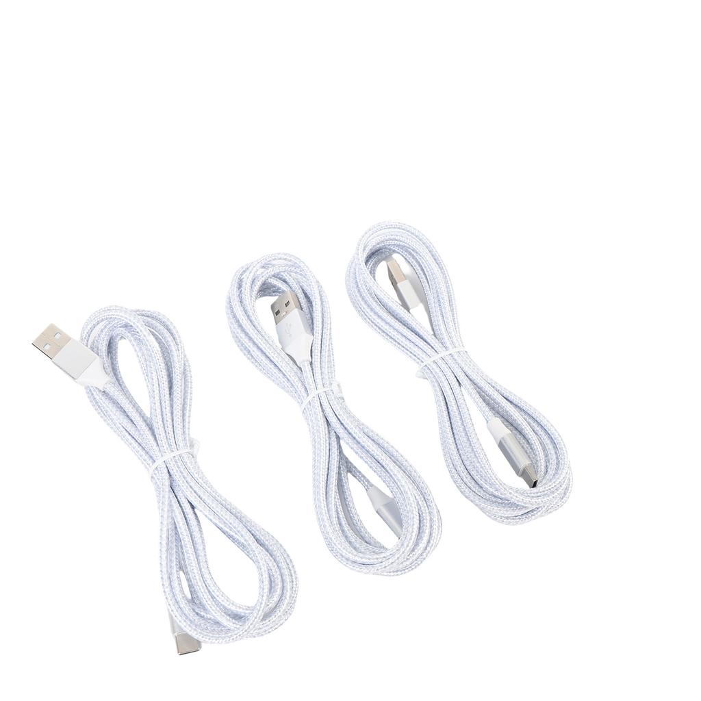 3 шт. Кабель USB Type C 10 футов Быстрая зарядка 3А Шнур для быстрой зарядки для телефона IOS для Android Серебристый Белый Плетеный