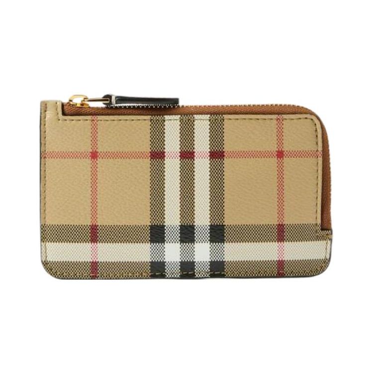 Burberry Vintage Check Leather Zip Card Holder Coin Purse For Women Men Daily Use